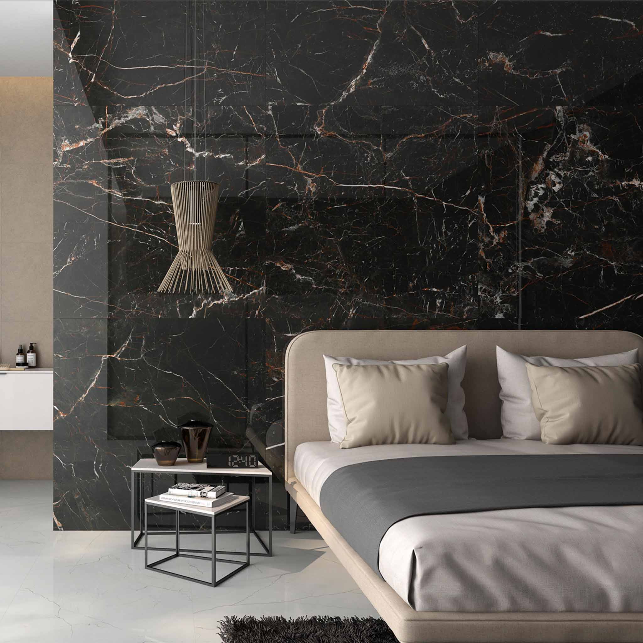 Signature Noir - XL Black Polished Marble Wall & Floor Tiles - 60 x 120 cm for Bathrooms & Kitchens, Porcelain