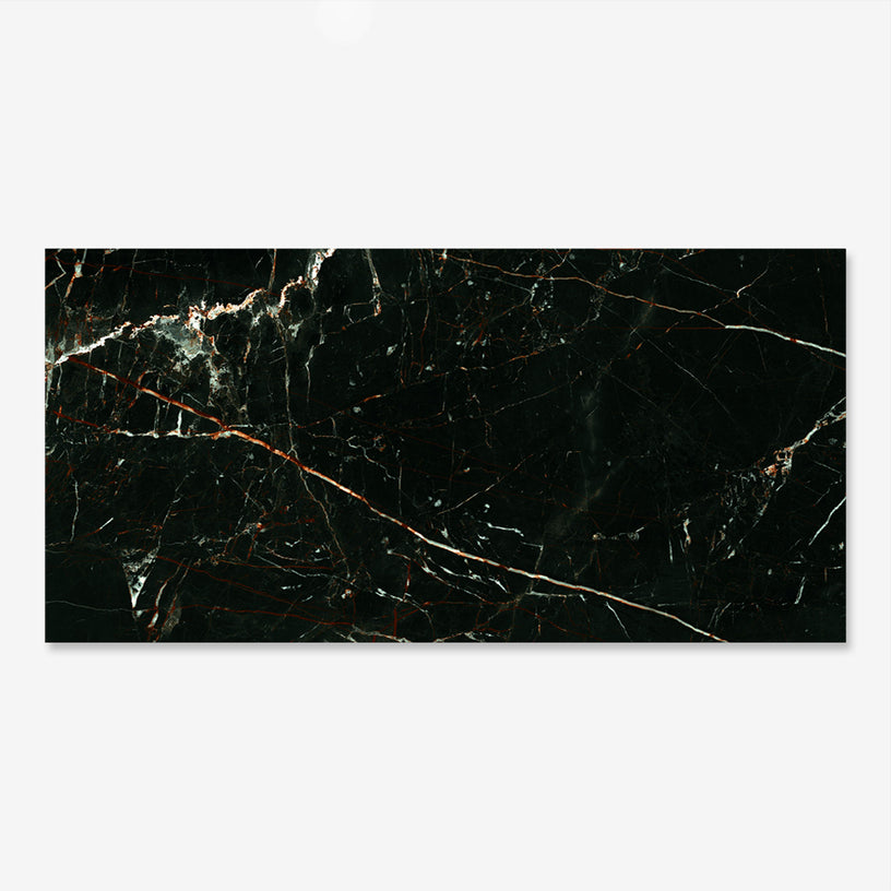 Signature Noir - XL Black Polished Marble Wall & Floor Tiles - 60 x 120 cm for Bathrooms & Kitchens, Porcelain