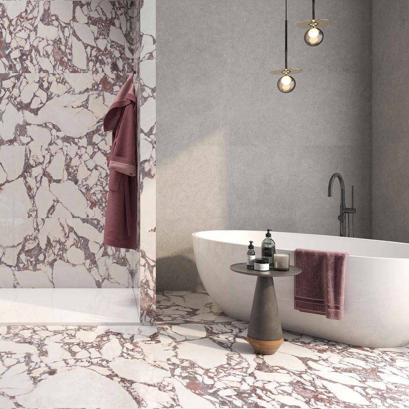 Signature Rouge - XL Polished White Marble Tiles with Red Veins for Wall & Floors - 60 x 120 cm for Bathrooms & Kitchens, Porcelain