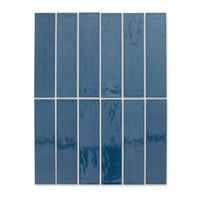 Soho Blue - Modern Blue Gloss Wall Tiles for Kitchen Splashbacks & Bathrooms 7.5. x 30 cm - Ceramic