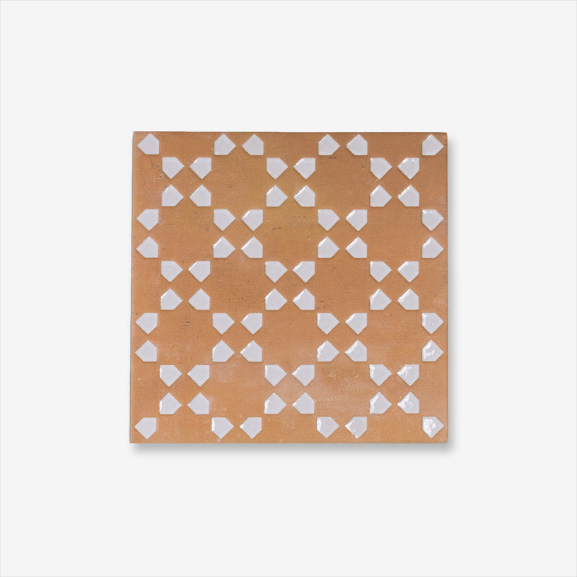 Souk Pearl - White & Terracotta Moroccan Patterned Floor & Wall Tiles for Kitchens, Bathrooms & Hallways - 15 x 15 cm - Porcelain