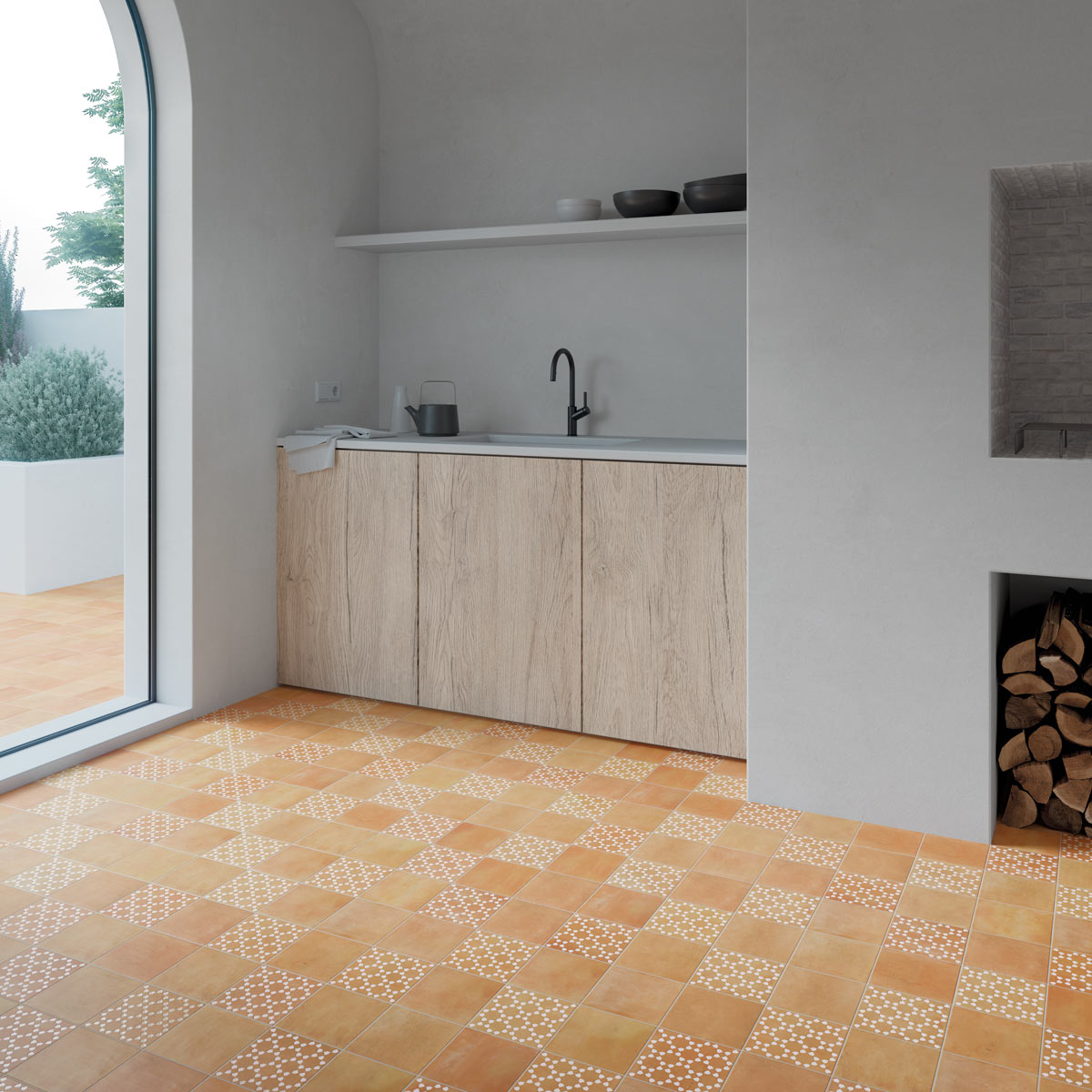 Souk Pearl - White & Terracotta Moroccan Patterned Floor & Wall Tiles for Kitchens, Bathrooms & Hallways - 15 x 15 cm - Porcelain
