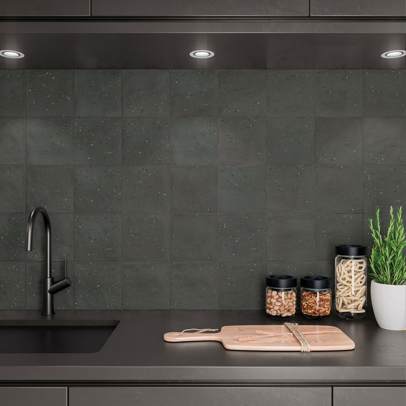 Starburst Nero - Modern Black Terrazzo Floor & Wall Tiles for Kitchens & Bathrooms - 15 x 15 cm
