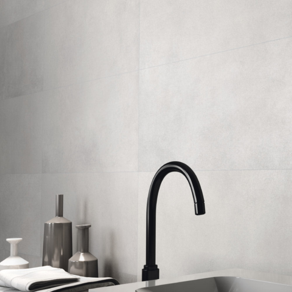 Motion Light 30 x 60 cm - White Concrete Style Floor & Wall Tiles for Bathrooms & Kitchens - Porcelain