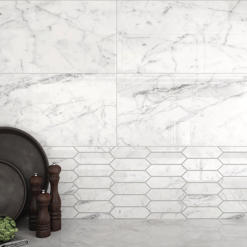 Majestic Carrara - Luxury White Marble Wall & Floor Tiles - 30 x 60 cm for Bathrooms & Kitchens, Porcelain