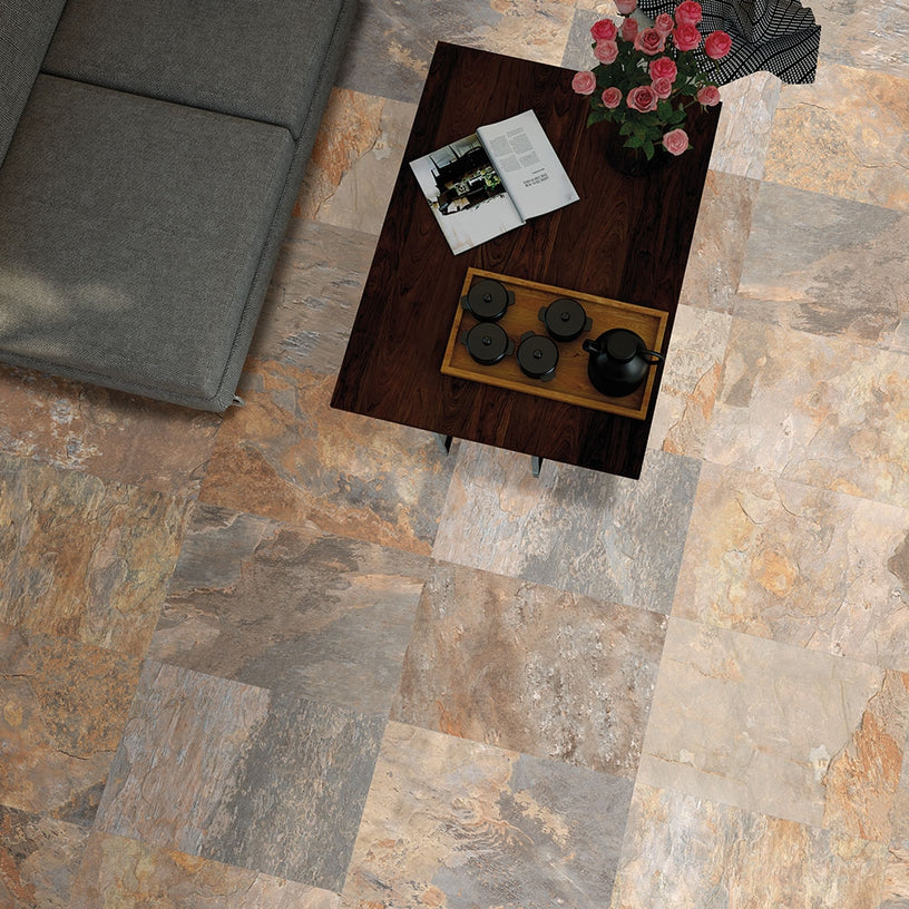 Ardesia Ocre - Beige Slate Floor Tiles for Kitchens & Bathrooms - 40 x 66 cm - Porcelain