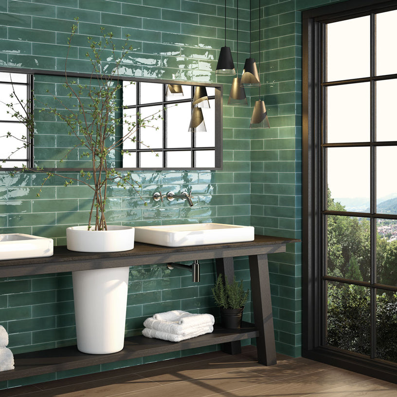 Opal Emerald - Modern Gloss Green Walll Tiles for Kitchen Splashbacks & Bathrooms - 7.5 x 30 cm - Ceramic