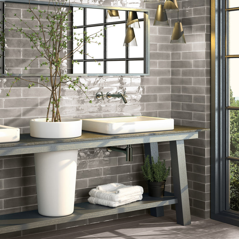 Opal Marine - Modern Gloss Plain Walll Tiles for Kitchen Splashbacks & Bathrooms - 7.5 x 30 cm - Ceramic