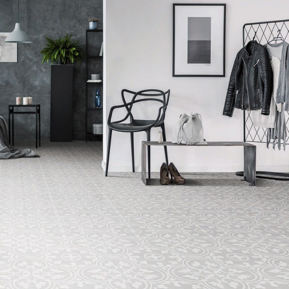 Abbey Decor Grey - Vintage, Victorian Patterned Floor Tiles - 25 x 25 cm for Bathrooms, Kitchens & Hallways - Porcelain