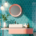 Corsica Hex - Gloss Blue Hexagon Wall Tiles for Bathrooms, Kitchens, Splashbacks - Ceramic 12 x 13.8 cm