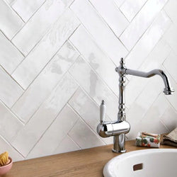 Countrywide White - Handmade Ceramic Wall Tiles for Kitchens & Bathrooms - 7.5 x 30 cm - Gloss Ceramic