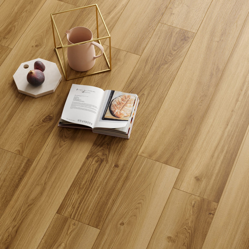 Essence Honey - Modern Oak Wood Effect Floor Tiles - 20 x 120 cm for Bathrooms, Kitchens & Hallways, Porcelain Plank Tiles