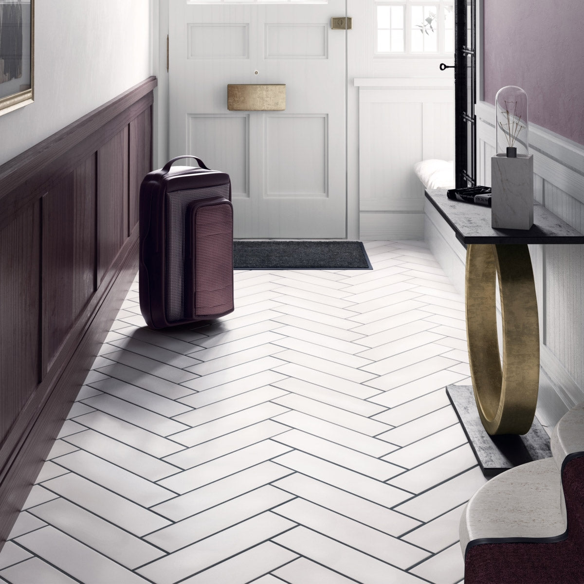 Flatiron White - Modern Herringbone Wall & Floor Tiles for Kitchens & Bathrooms - 9 x 37 cm - Matt Porcelain