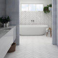 Flatiron White - Modern Herringbone Wall & Floor Tiles for Kitchens & Bathrooms - 9 x 37 cm - Matt Porcelain