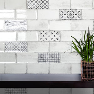 Harmony Light - Vintage White Wall Tiles for Bathrooms & Kitchen Splashbacks - 10 x 20 cm, Gloss Ceramic