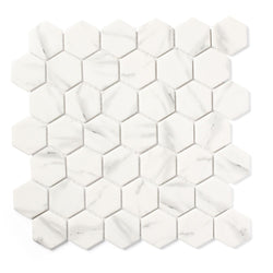 Hamptons Hexagon - Luxury White Marble Effect Mosaic Tiles - 30 x 30 cm for Bathrooms, Kitchens, Walls & Floors, Glass