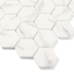 Hamptons Hexagon - Luxury White Marble Effect Mosaic Tiles - 30 x 30 cm for Bathrooms, Kitchens, Walls & Floors, Glass