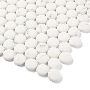 Hamptons Penny - Luxury White Marble Effect Mosaic Tiles - 30 x 30 cm for Bathrooms, Kitchens, Walls & Floors, Glass