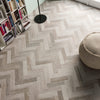 Herringbone White - Pale Oak Wood Effect Floor Tiles - 7 x 28 cm for Bathrooms, Kitchens & Hallways, Porcelain, Parquet Style