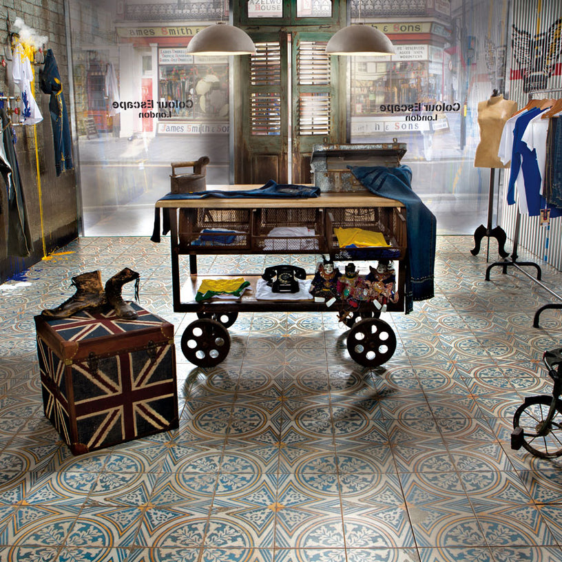 Lisbon Vogue - Vintage Blue Patterned Tile for Kitchen, Bathroom & Hallway Floors - 45 x 45 cm, Matt