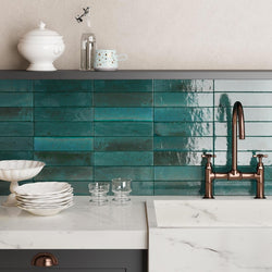 Dwell Azul 6 x 24 cm - Designer Gloss Blue Wall Tiles for Kitchen Splashbacks & Bathroom Feature Walls
