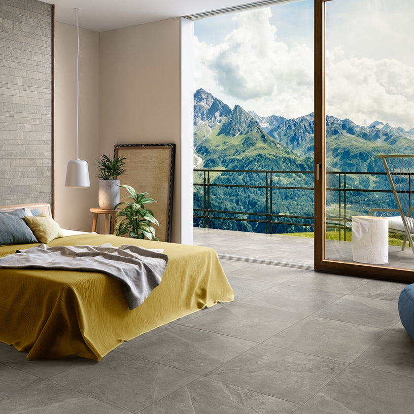 Midlake Grey 30 x 60 cm - Slate Effect Porcelain Wall & Floor Tiles for Bathrooms & Kitchens -  Riven Texture