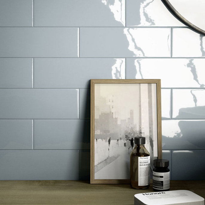 Bon Ton Indigo - Blue Modern Kitchen & Bathroom Wall Tiles - 10 x 30 cm - Gloss Ceramic