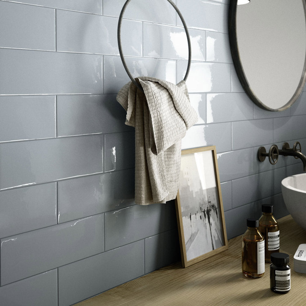 Bon Ton Indigo - Blue Modern Kitchen & Bathroom Wall Tiles - 10 x 30 cm - Gloss Ceramic
