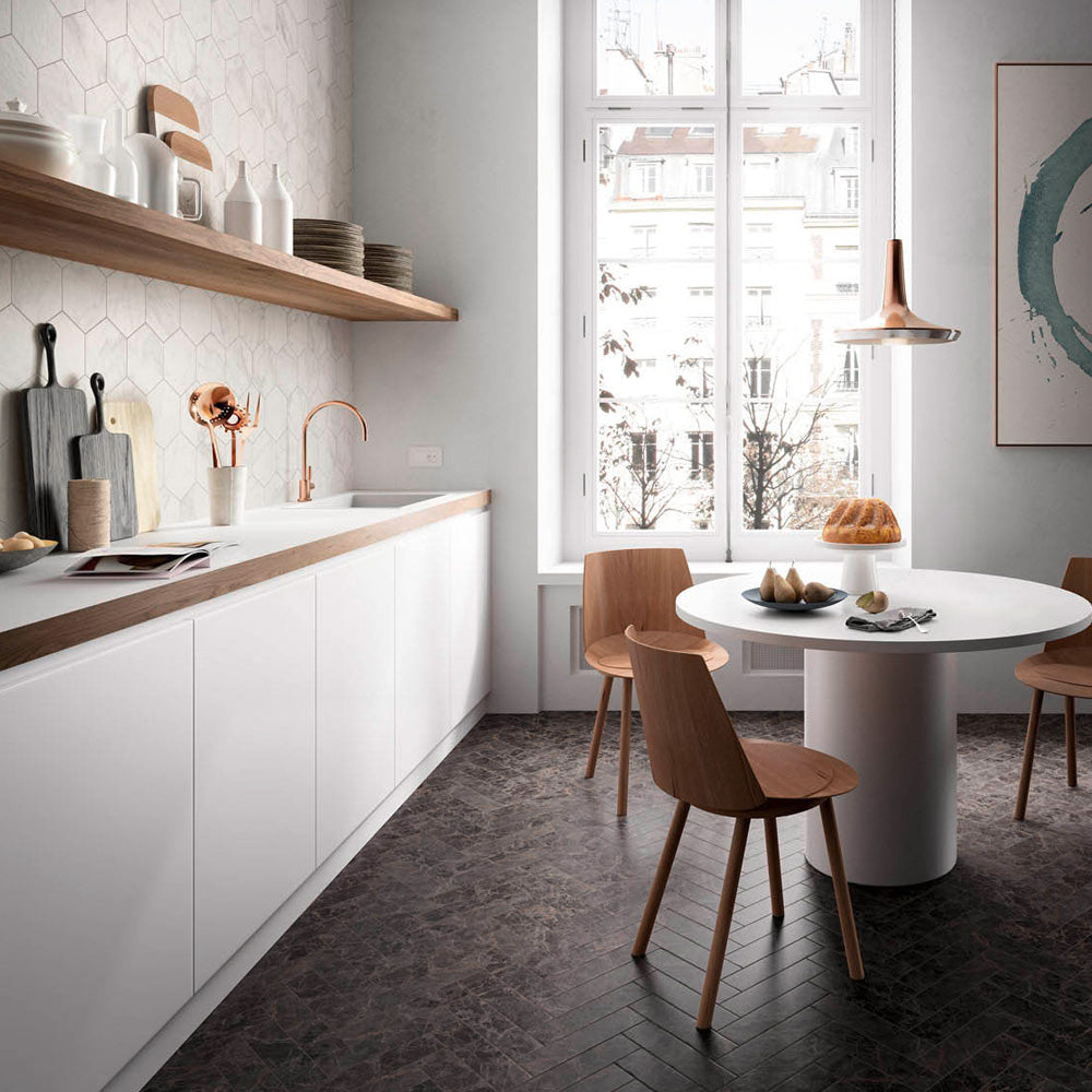 Marmi Hexagon - White Marble Effect Floor & Wall Tiles for Bathrooms & Kitchens - 17.5 x 20cm, Porcelain