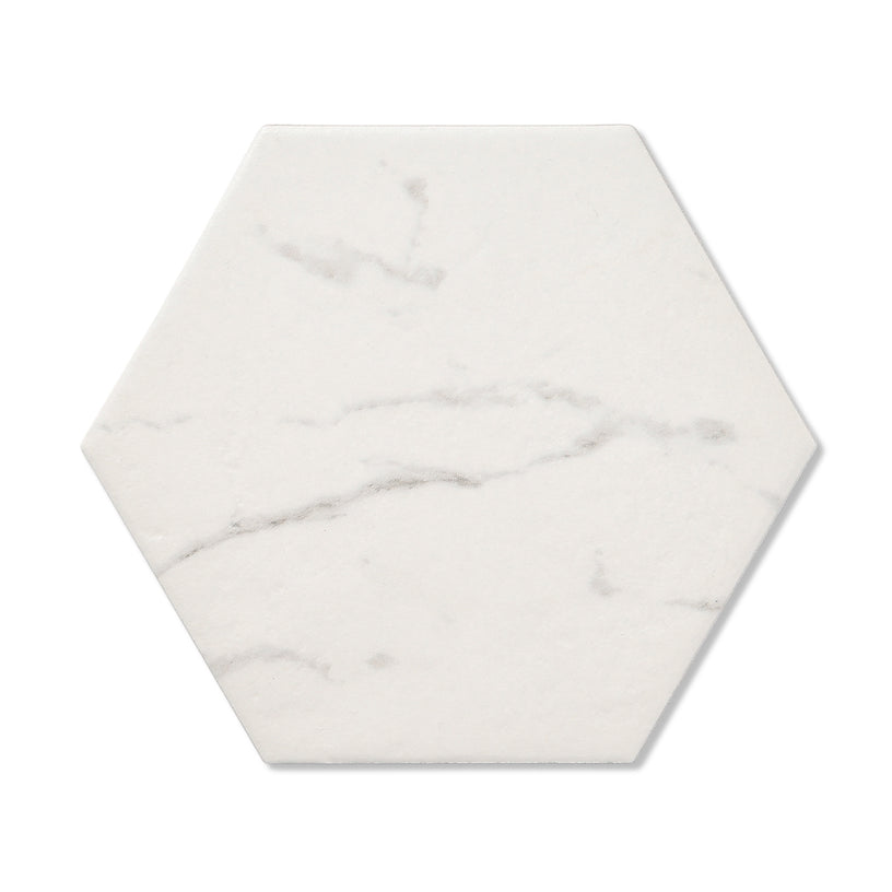 Marmi Hexagon - White Marble Effect Floor & Wall Tiles for Bathrooms & Kitchens - 17.5 x 20cm, Porcelain