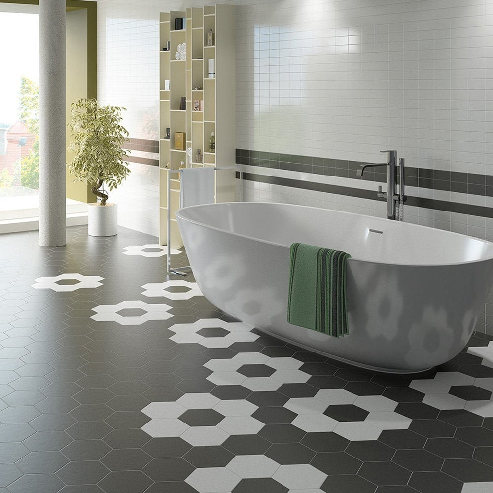 Mono White - Plain Matt Hexagon Porcelain Tiles for Kitchens & Bathroom Floors & Walls - 17.5 x 20 cm
