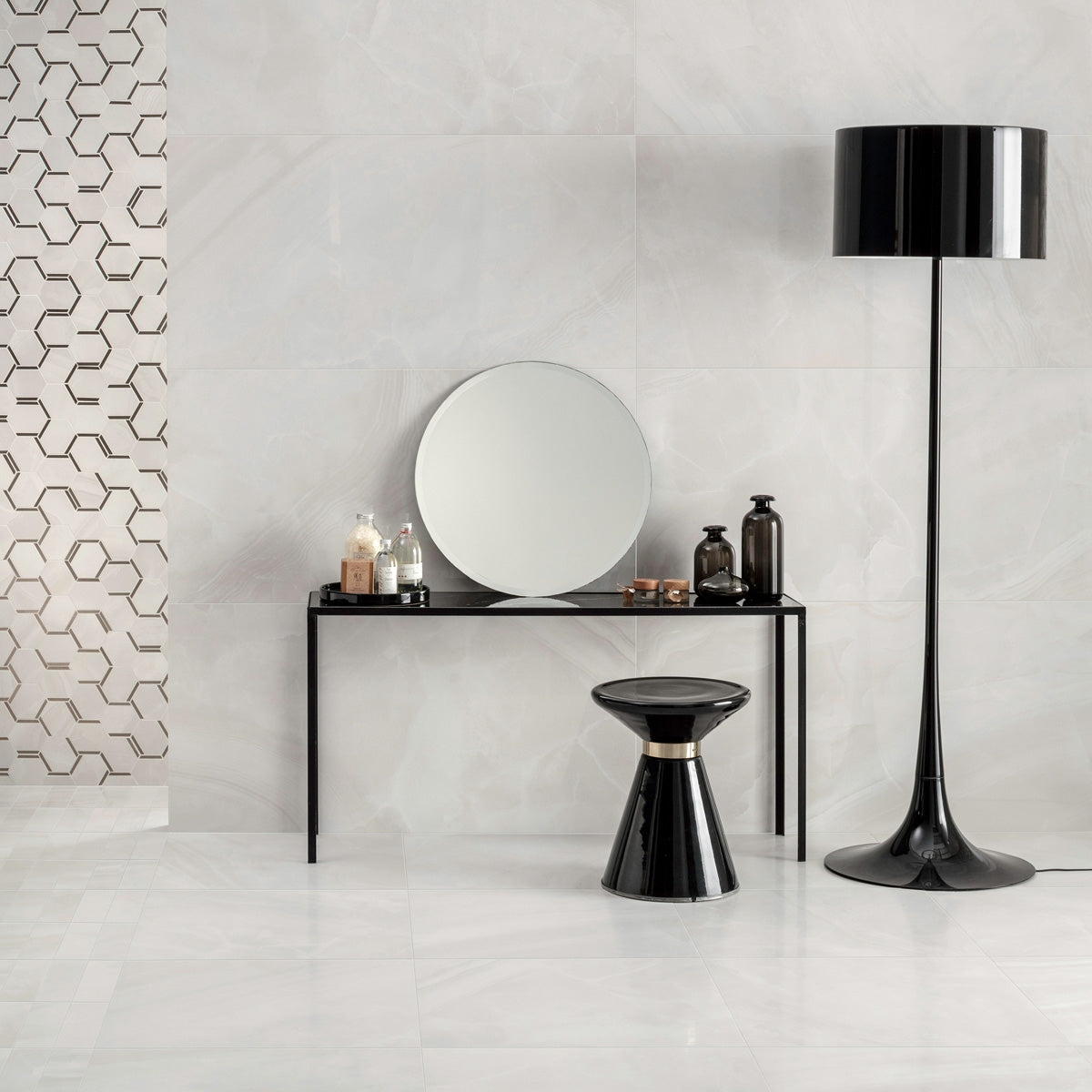 Onice Pearl - Luxury Wall & Floor Tiles, Marble Effect - 60 x 120 cm for Bathrooms & Kitchens, Porcelain