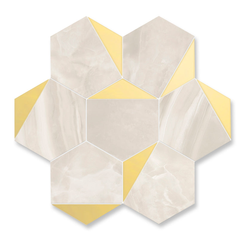 Onice Beige Mosaics - Luxury Gold Hexagon Tiles for Bathroom & Kitchen Feature Walls, Porcelain