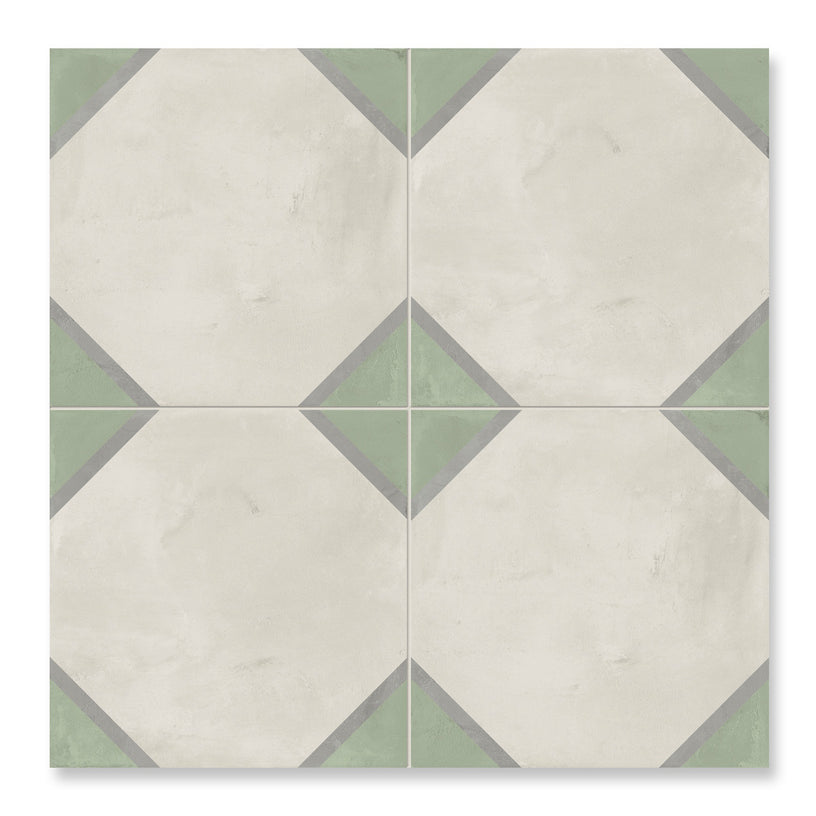 Orson Classic - Encaustic Vicrtorian Green Floor Tiles for Kitchens, Bathrooms & Hallways - 20 x 20 cm - Porcelain