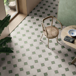 Orson Classic - Encaustic Vicrtorian Green Floor Tiles for Kitchens, Bathrooms & Hallways - 20 x 20 cm - Porcelain