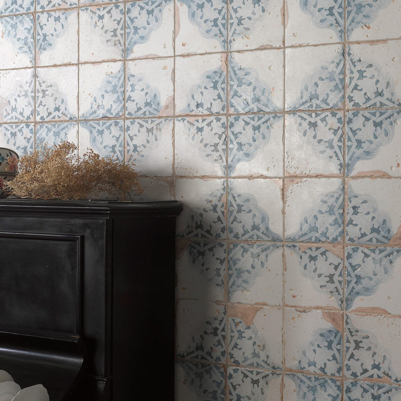 Ottoman Blue - Moroccan Patterned Floor Tiles for Kitchens and Bathroom Feature Walls - 33 x 33 cm - Ceramic