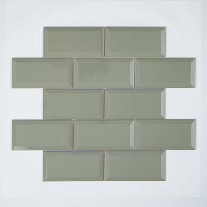 Metro Sage Gloss - Bevelled Green 10 x 20 cm Wall TIles for Bathrooms, Kitchens & Splashbacks, Ceramic