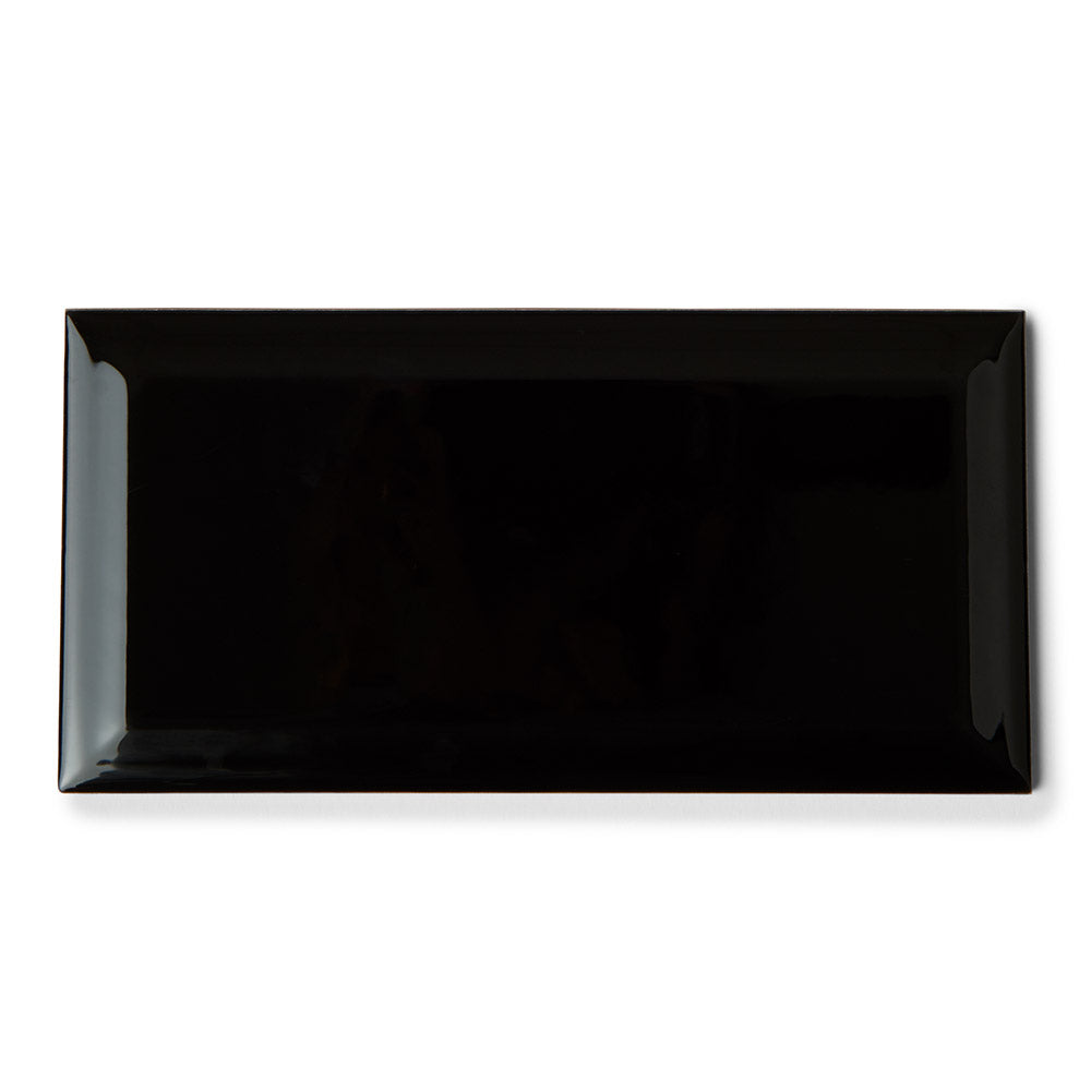 Metro Black Gloss - Bevelled 10 x 20 cm Wall TIles for Bathrooms, Kitchens & Splashbacks, Ceramic
