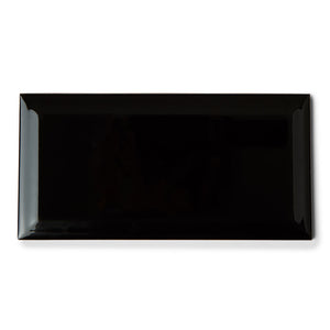 Metro Black Gloss - Bevelled 10 x 20 cm Wall TIles for Bathrooms, Kitchens & Splashbacks, Ceramic