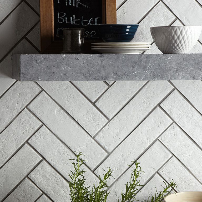 Brix White - Textured Brick Wall Tiles for Kicthen Splashback & Bathrooms - 7 x 31 cm - Porcelain