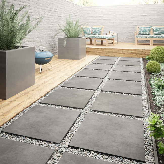 Rock Graphite 60 x 60 cm - Grey Outdoor Porcelain Paving Tiles for Patios & Gardens - 20mm