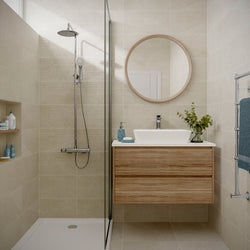 Malvern Cream Floor - Beige Stone Effect Porcelain Tiles for Bathroom & Kitchen Floors - 50 x 50 cm