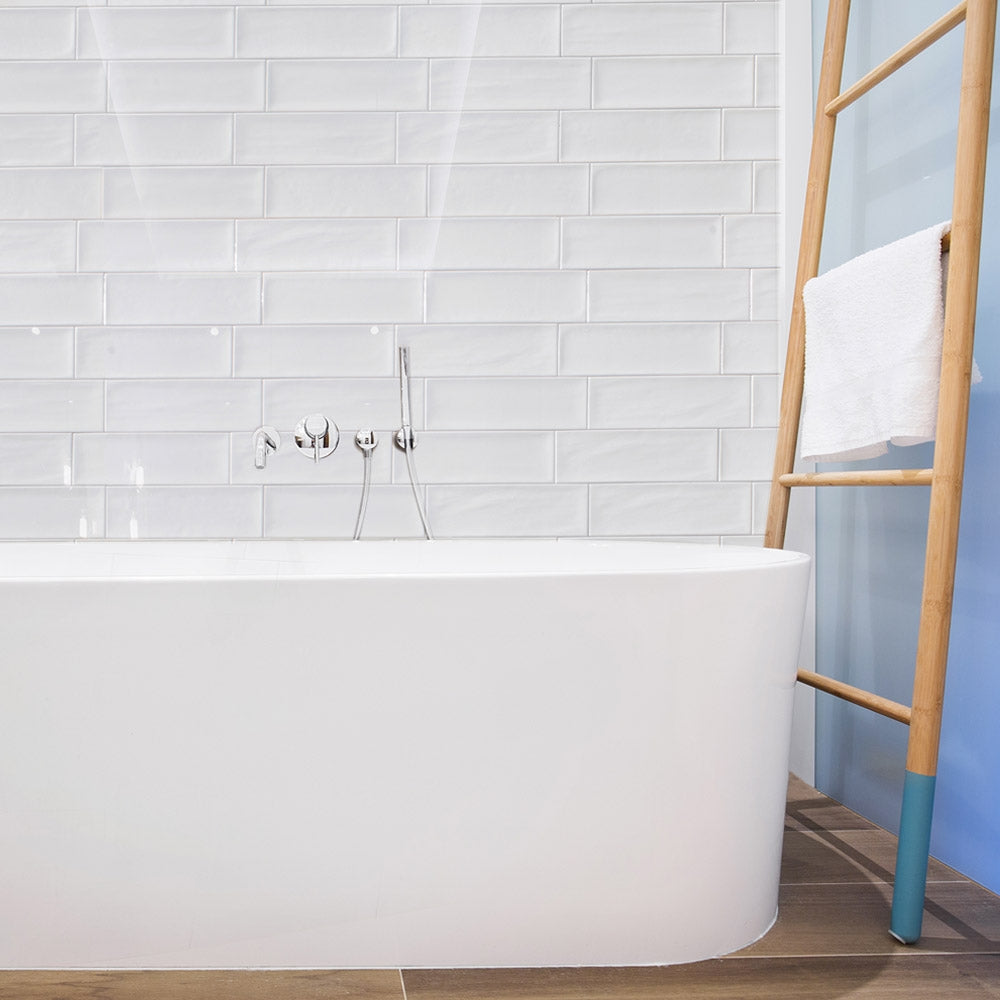 Ripples White - Modern Gloss Wall Tiles for Kitchen Splashbacks & Bathrooms - 10 x 30 cm - Ceramic