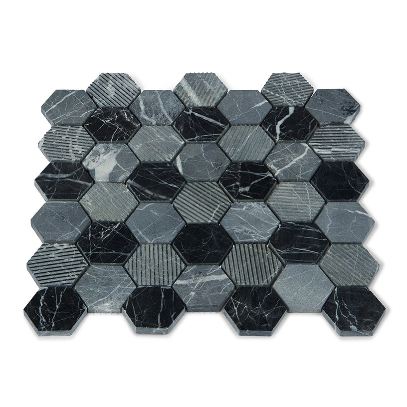 Fairmont Midnight Mosaic - Luxury, Black Marble Effect Tiles - 30 x 30 cm for Bathrooms, Kitchens, Walls & Floors, Stone