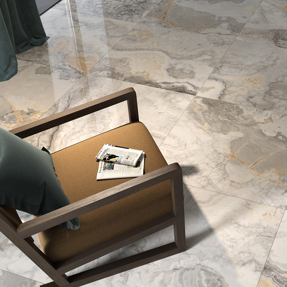 Savoy Oro - XL Luxury Polished Marble Wall & Floor Tiles - 60 x 120 cm for Bathrooms & Kitchens, Porcelain