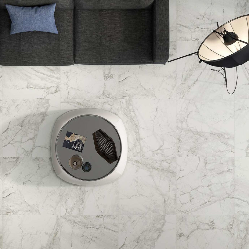 Sofia White - Polished White Marble Wall & Floor Tiles for Bathrooms & Kitchens - 60 x 60 cm, Porcelain