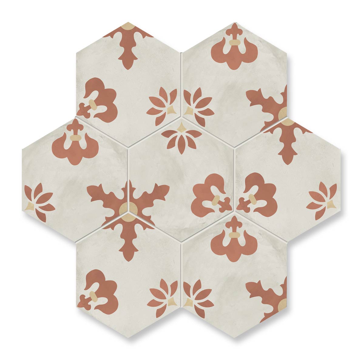 Sunset Lily - Flower Patterned Hexagon Tiles for Kitchen Splashbacks & Bathroom Feature Walls  - 21.6 x 25 cm - Porcelain