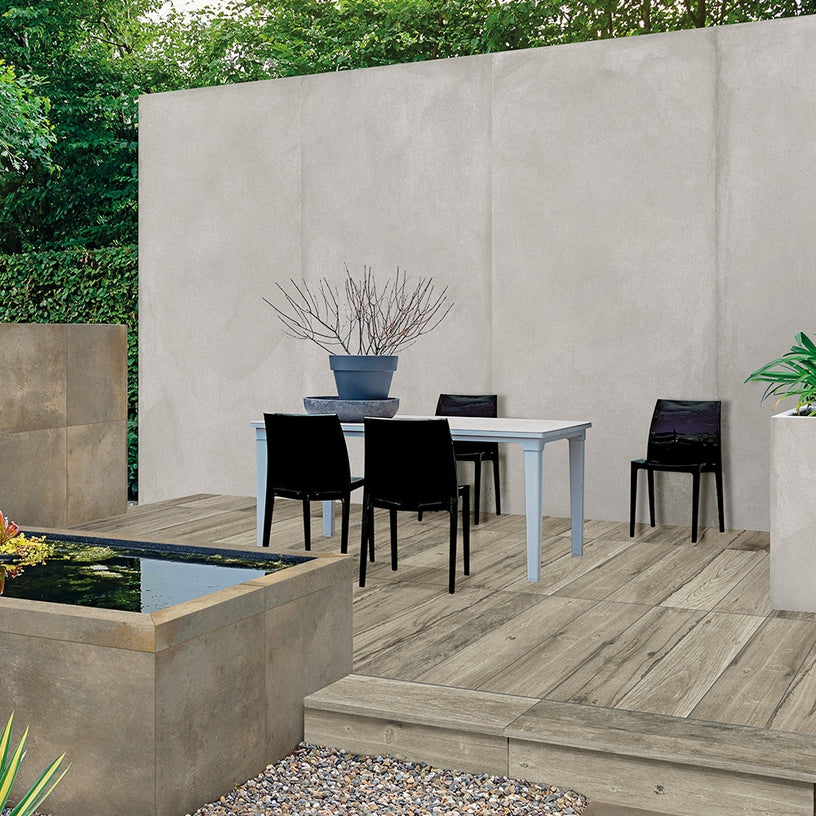 Terrace Grey 30 x 120 cm - Wood Effect Outdoor Porcelain Paving Tiles for Patios & Gardens - 20mm