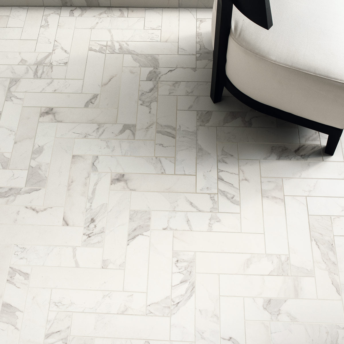 Antique Marble - Herringbone Marble Wall & Floor Tiles for Bathrooms & Kitchens - 7.5 x 30 cm - Porcelain