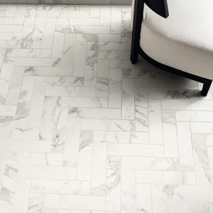 Antique Marble - Herringbone Marble Wall & Floor Tiles for Bathrooms & Kitchens - 7.5 x 30 cm - Porcelain